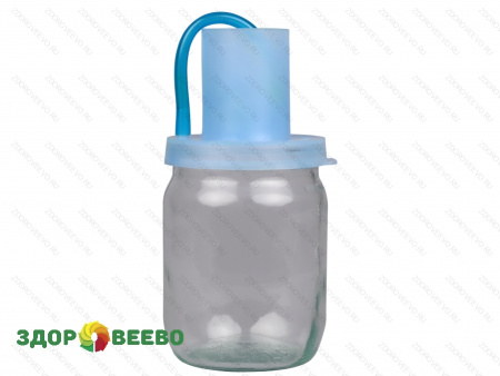 фото Крышка на банку с гидрозатвором, голубая, с трубкой