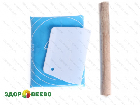 фото Силиконовый коврик для выпечки и раскатки теста, 40 х 50 см, синий, в комплекте скалка и нож