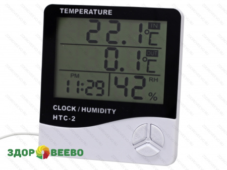 фото Термометр-гигрометр комнатный с часами выносным датчиком