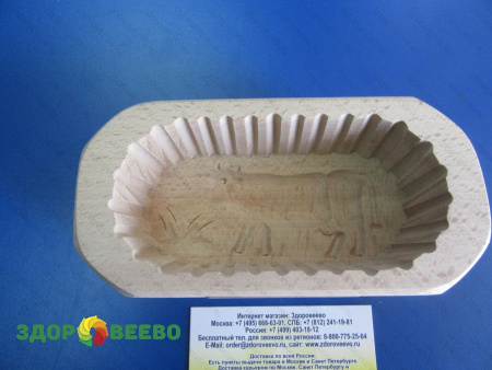 фото Форма для масла, деревянная, с рисунком коровы, прямоугольная, на 250 грамм