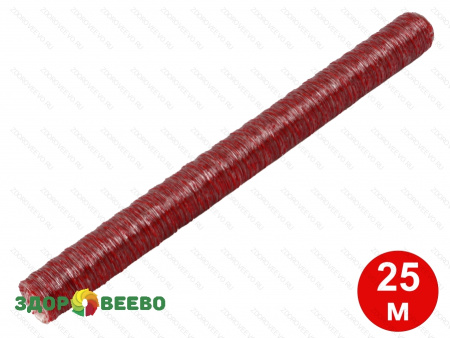 Целлюлозная дымопроницаемая сосисочная оболочка, диаметр 24 мм, длина 25 м, бесцветная с красными полосками