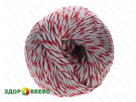 фото Шпагат хлопчатобумажный красно-белый клубочек 100 м