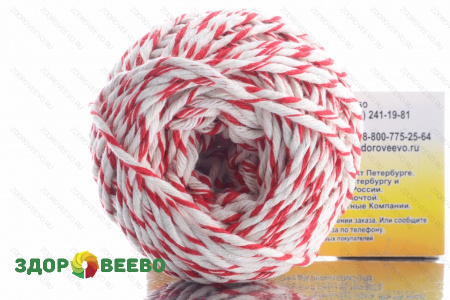 фото Шпагат хлопчатобумажный красно-белый клубочек 50 м