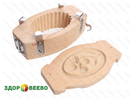 фото Форма для масла, деревянная, с рисунком цветка, овальная, на 80 грамм