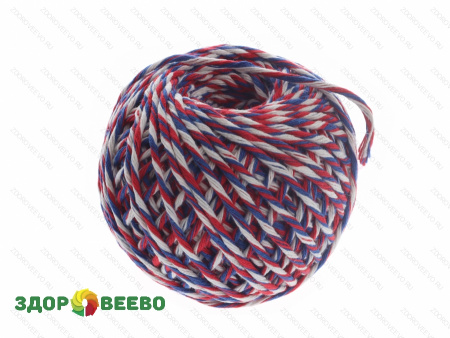 фото Шпагат хлопчатобумажный (бело-сине-красный) клубочек 50 м