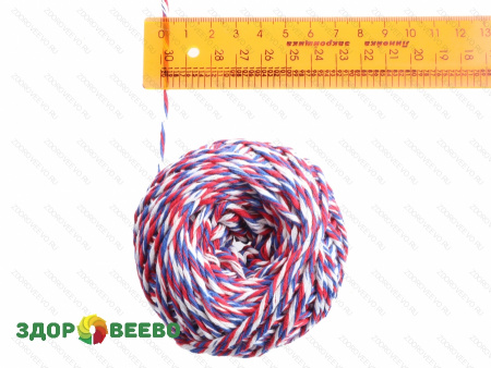 фото Шпагат хлопчатобумажный (бело-сине-красный) клубочек 50 м