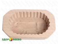 фото Форма для масла, деревянная, с рисунком коровы, прямоугольная, на 125 грамм