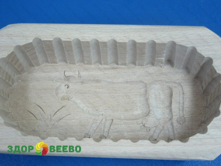 фото Форма для масла, деревянная, с рисунком коровы, прямоугольная, на 250 грамм