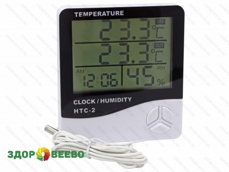 фото Термометр-гигрометр комнатный с часами выносным датчиком