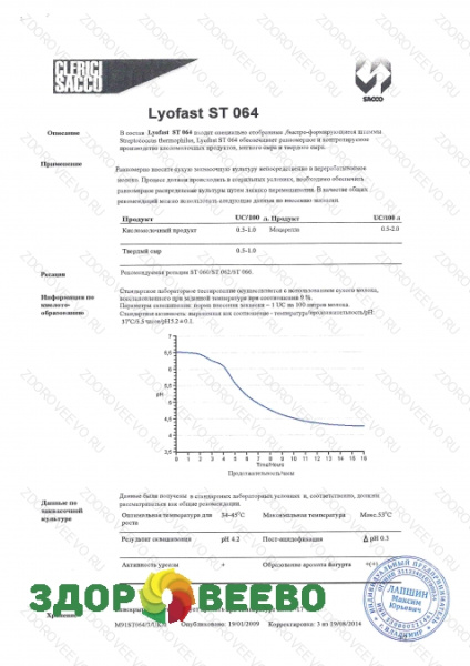 фото Закваска для сыра Lyofast ST 064 10 UC (на 500-2000 л, Sacco)